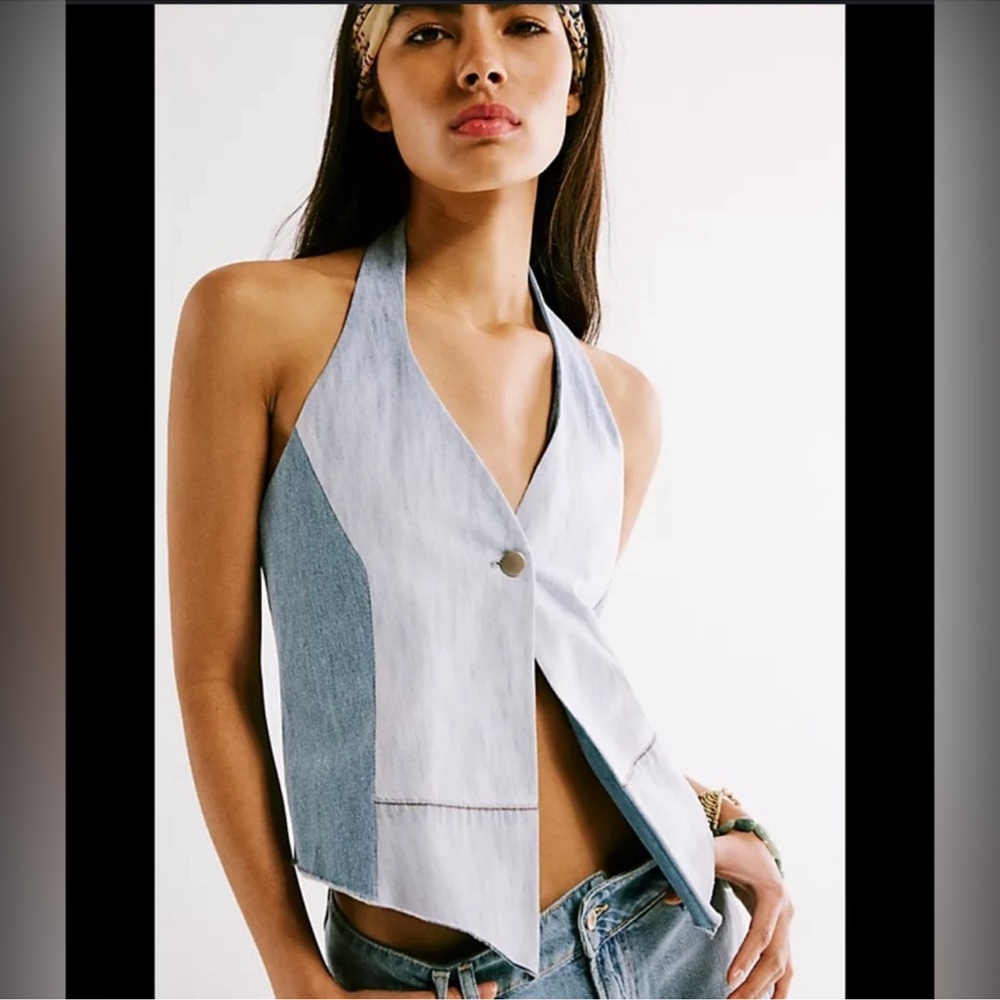 NWT Tricia Fix Denim Halter Vest